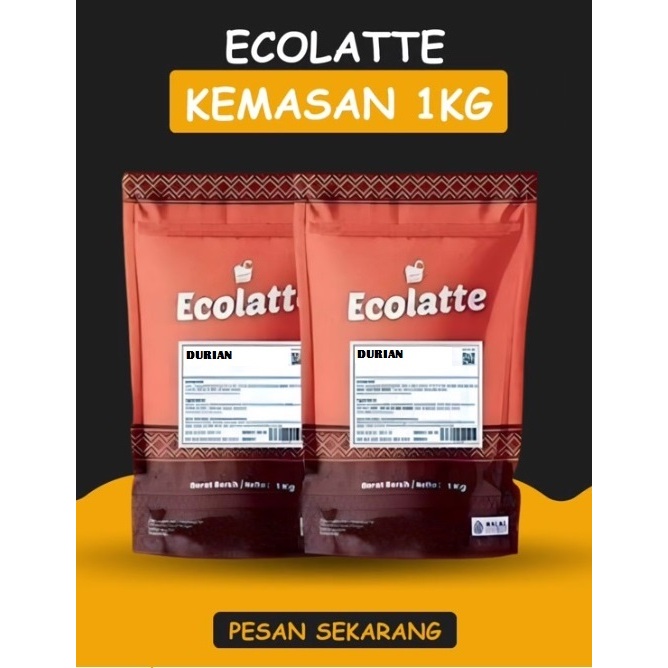 

ECOLATTE 1kg DURIAN, rebranding dari bubuk merk CHO'LATTE PREMIUM POWDER DRINK, Bubuk Minuman aneka varian rasa untuk BOBA
