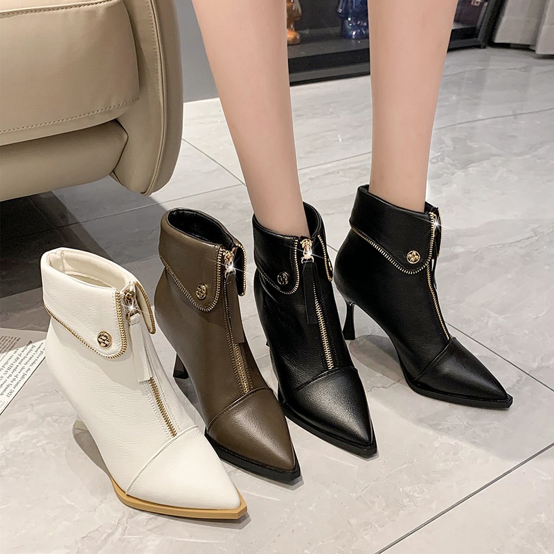 [HEELS 9CM] [3 WARNA] [34-40] SL1006 Black/Brokenwhite/Khaki-Heels boots import murah