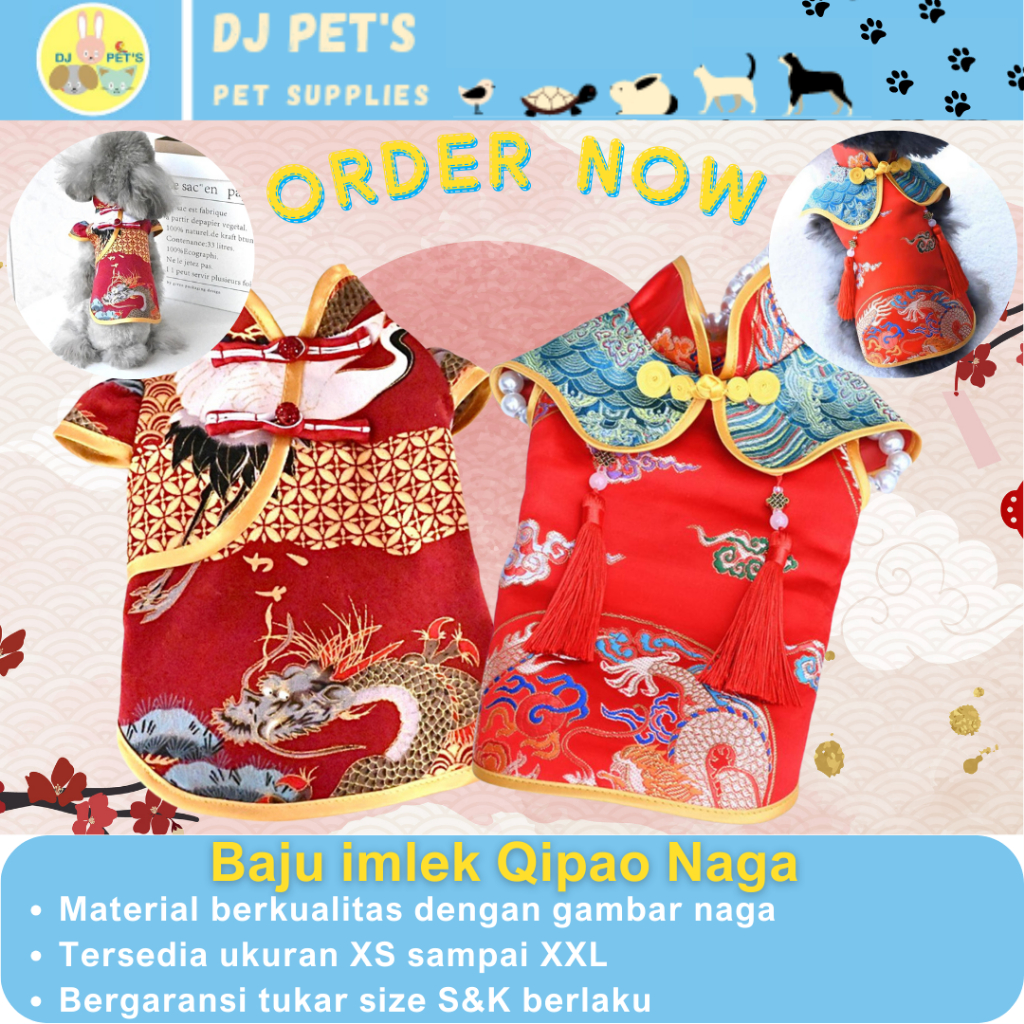 baju anjing dan baju kucing baju imlek cheongsam untuk hewan anabul sutra naga