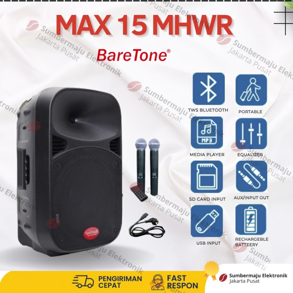 Gratis Ongkir BARETONE 15 MHWR 15MHWR Speaker Portable Meeting 15 Inch