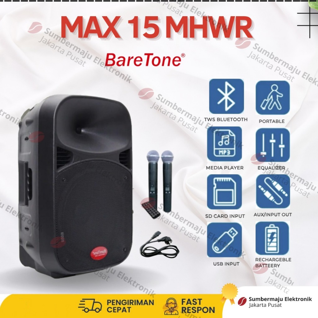Speaker BARETONE 15 MHWR 15MHWR Speaker Portable Meeting 15 Inch