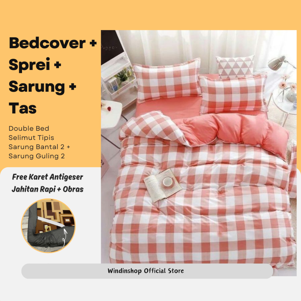 BEDCOVER SET DOUBLE BED SELIMUT TIPIS EMILY PINK | BEDCOVER EMILY PINK | BEDCOVER TEBAL