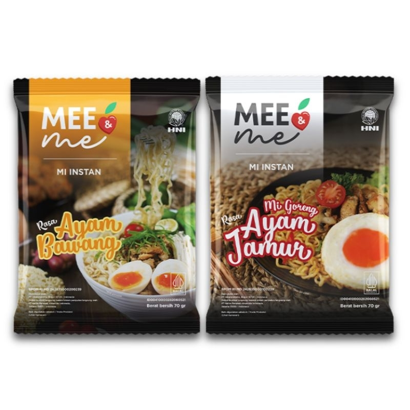 

HNI HPAI - Mee & Me - Mie Instan HNI BPOM Halal MUI - Mie Kuah Rasa Ayam Bawang & Mie Goreng Rasa Ayam Jamur Satuan