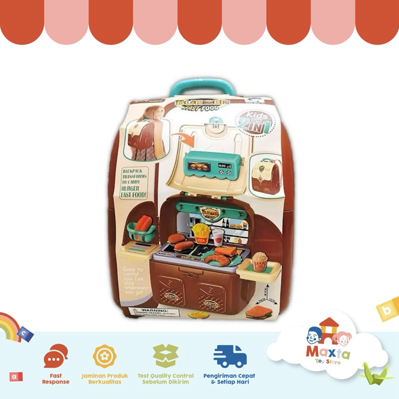 Mainan Tas Anak Backpack Burger Set Peran Edukasi