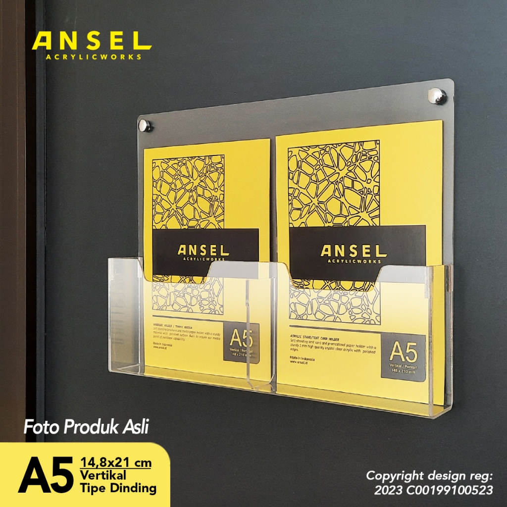 

ANSEL Tempat Brosur Akrilik Dinding Gantung Holder - 2 Kantong A5 - Tipe D2