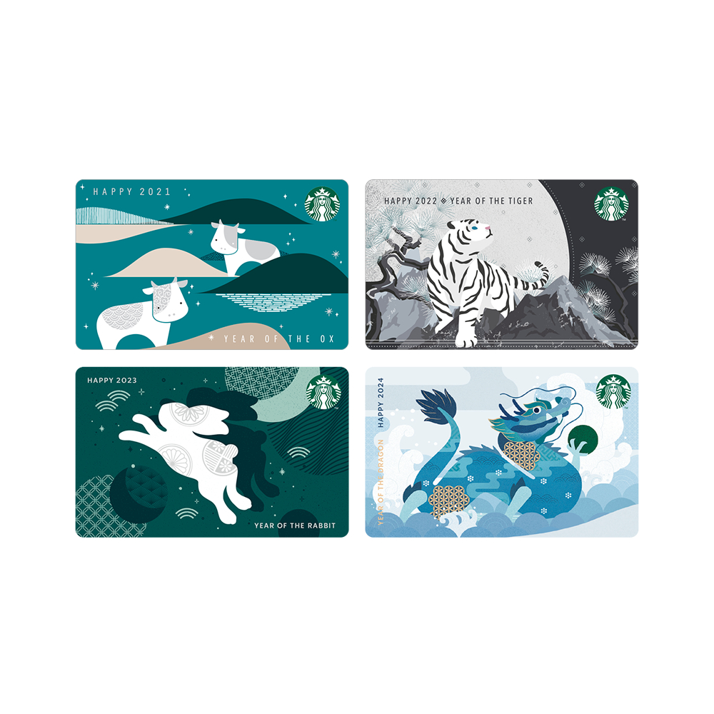 [1 Set 4 Kartu] Starbucks Card Korea Year of Ox Rabbit Tiger Dragon Shio Kerbau Macan Kelinci Naga I