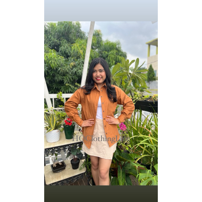 Corduroy Shirt Outer Kemeja Wanita Mustard Kuning Brown Casual Korean Style