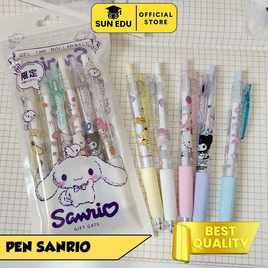 

6 PCS Pulpen gel ST 0.5mm/ Gel pen mekanik sanrio hitam