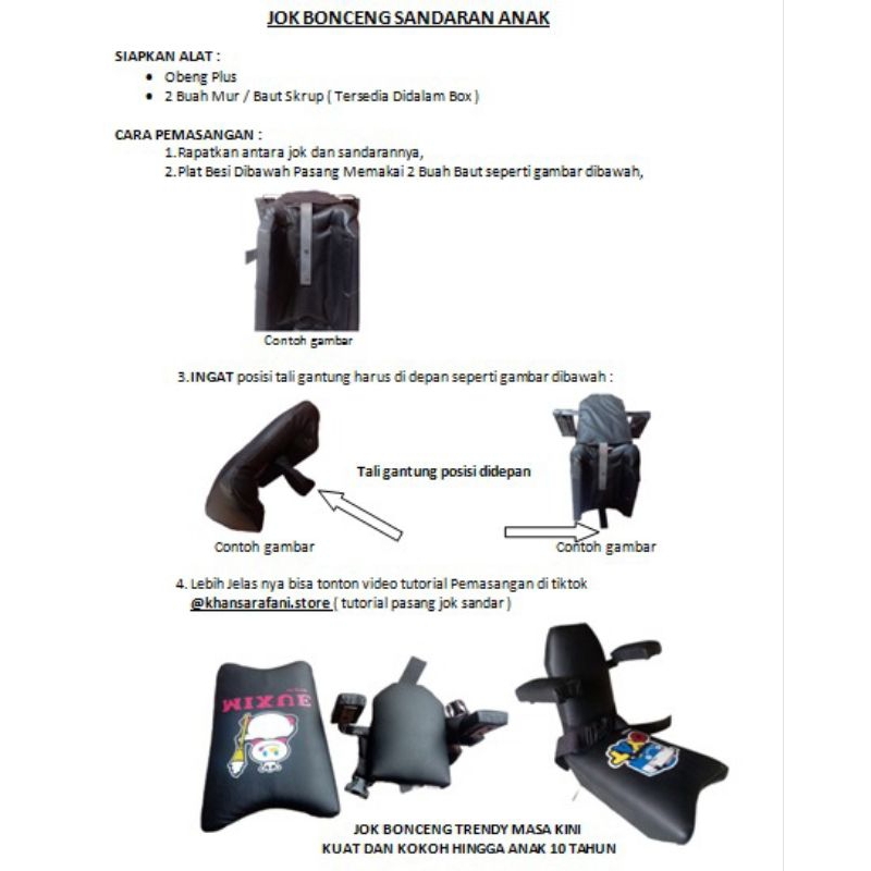 JOK BONCENGAN ANAK + SANDARAN UNTUK MOTOR JUPITER MX/ JUPITER Z/VEGAR/ VEGA ZR