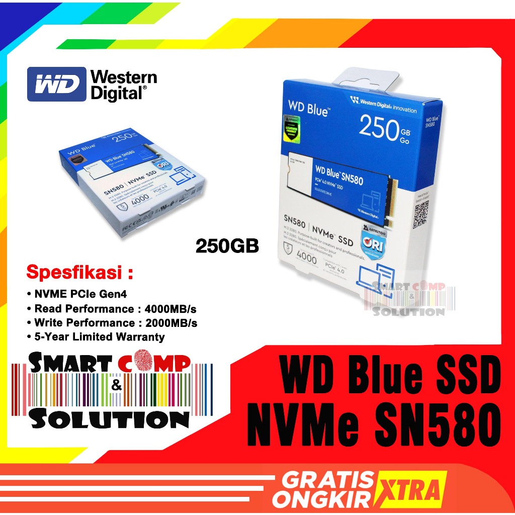 SSD WD Blue 250GB SN580 - SSD M2 M.2 2280 NVME 250 GB Original