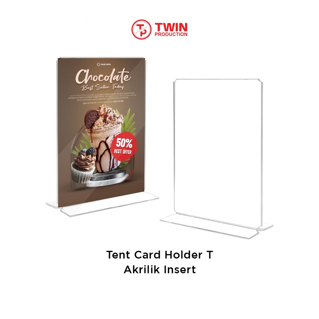 

Tent Card Holder Insert Model T Acrylic Potrait - Nomer Meja Model T Akrilik