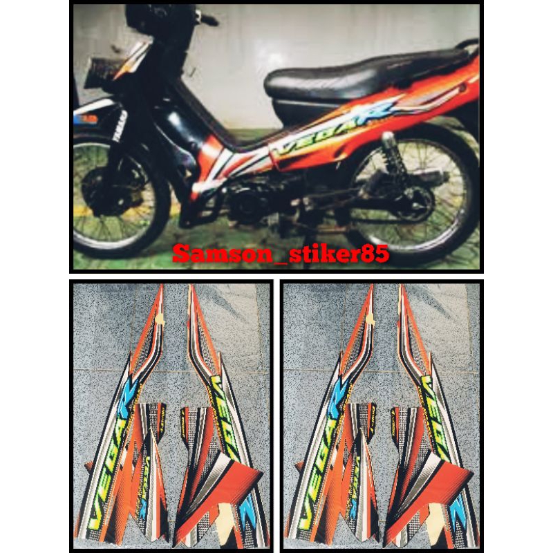 stiker striping motor yamaha vega r 2005 vega lama hitam oren lis bodi standar berkualitas