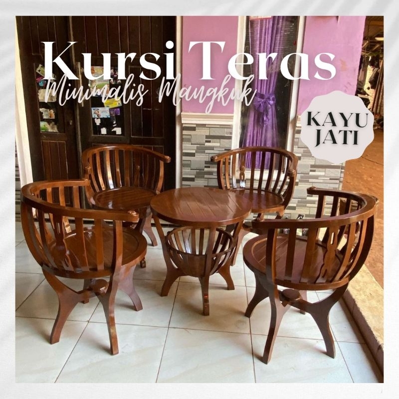 kursi teras minimalis betawi mangkuk kayu jati / kursi teras formasi kursi 4 & meja 1 / furniture je