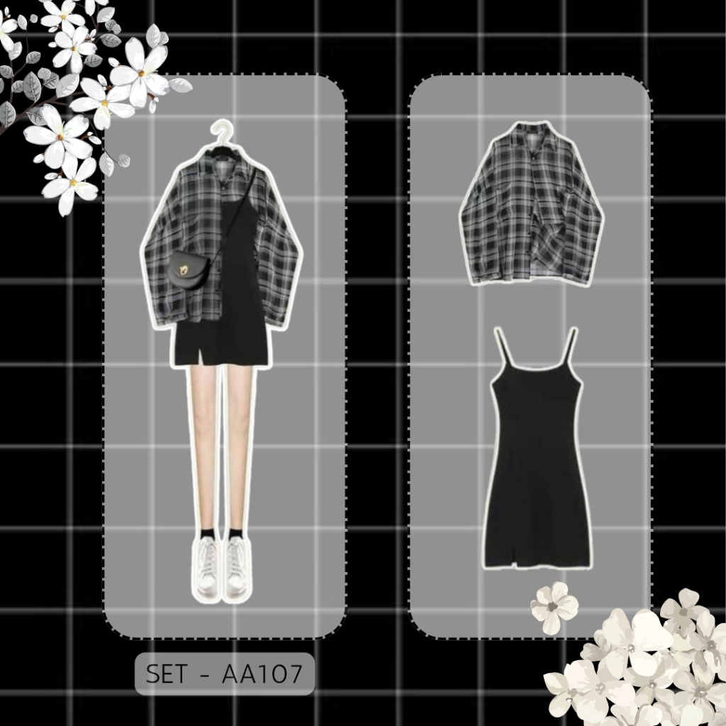 One Set Korean Outfit OOTD Wanita Kekinian Outfit Ulzzang Outfit Korean Style Remaja One Set - AA107