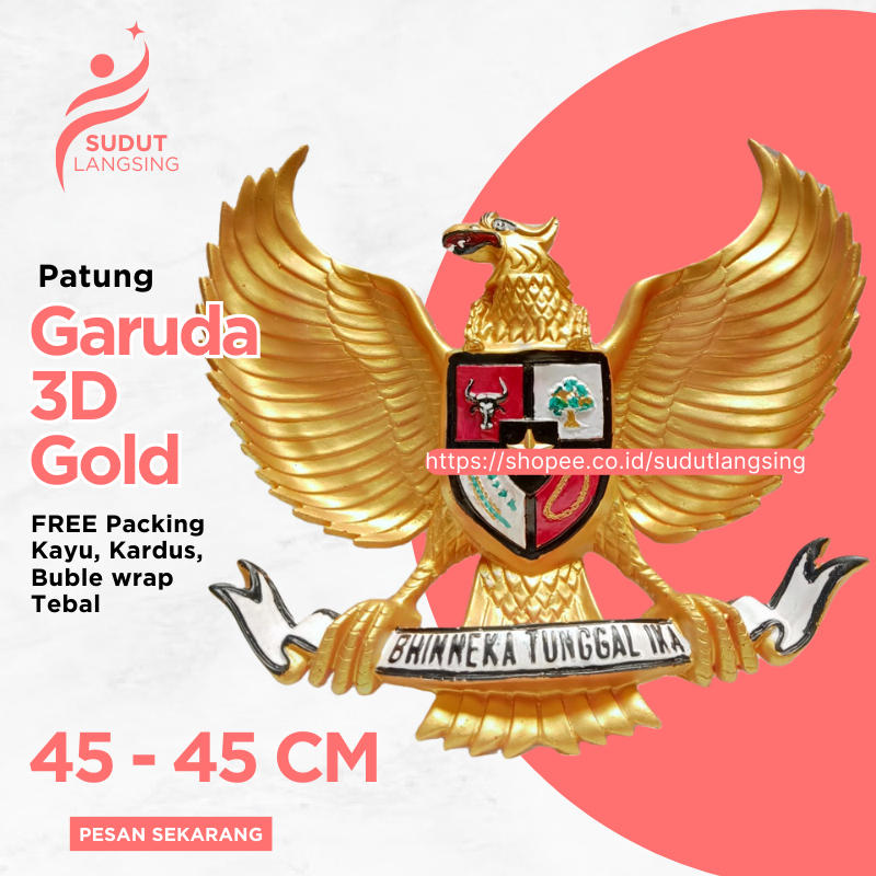 Pajangan Dinding Lambang Negara Garuda Pancasila 3D Relief Fiber Logo Burung Garuda Gold Timbul