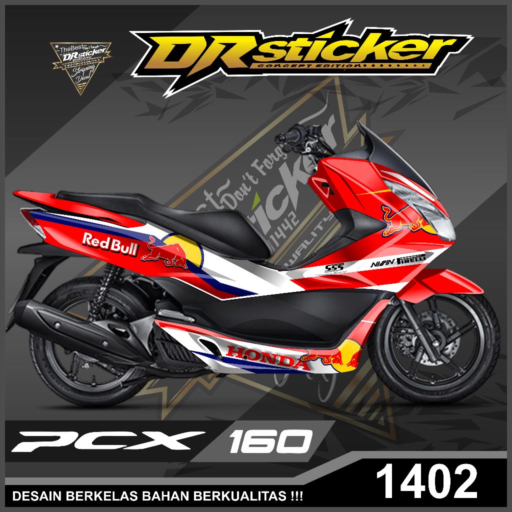 DECAL MOTOR PCX 160 MOTIF REDBUL MURAH DECAL MOTOR PCX 160 MODEL REDBULLMERAH