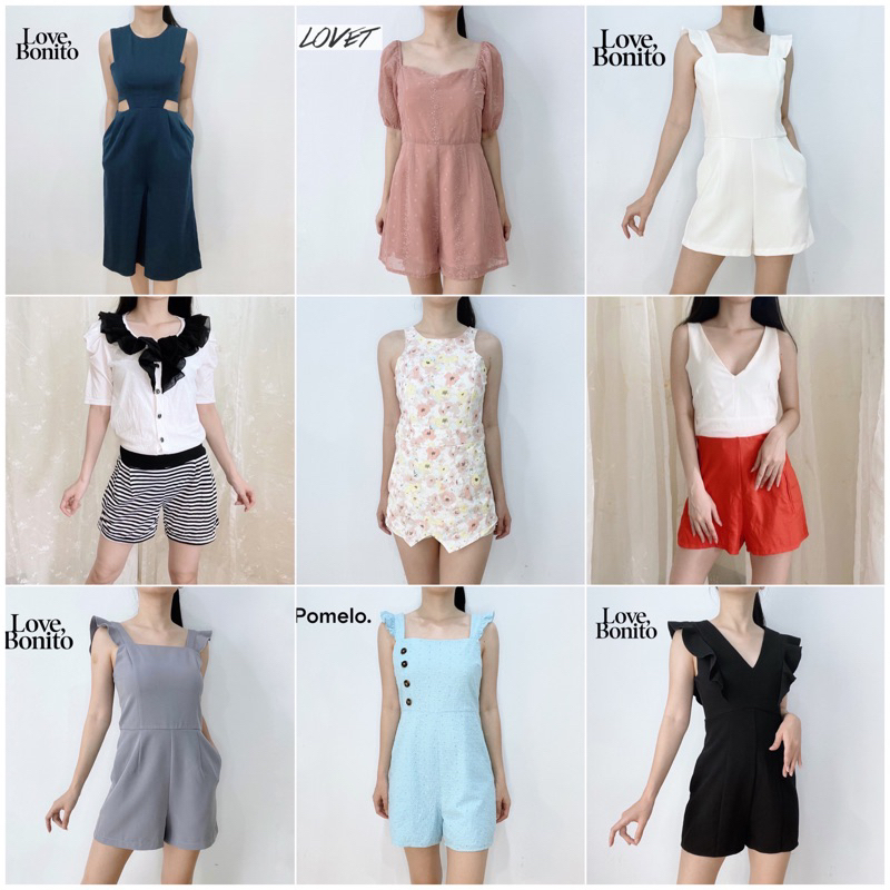 Playsuit Full Button Romper Jumpsuits Jumpsuit Kancing + Tudung Cream Plaid Black White Overall Lucu