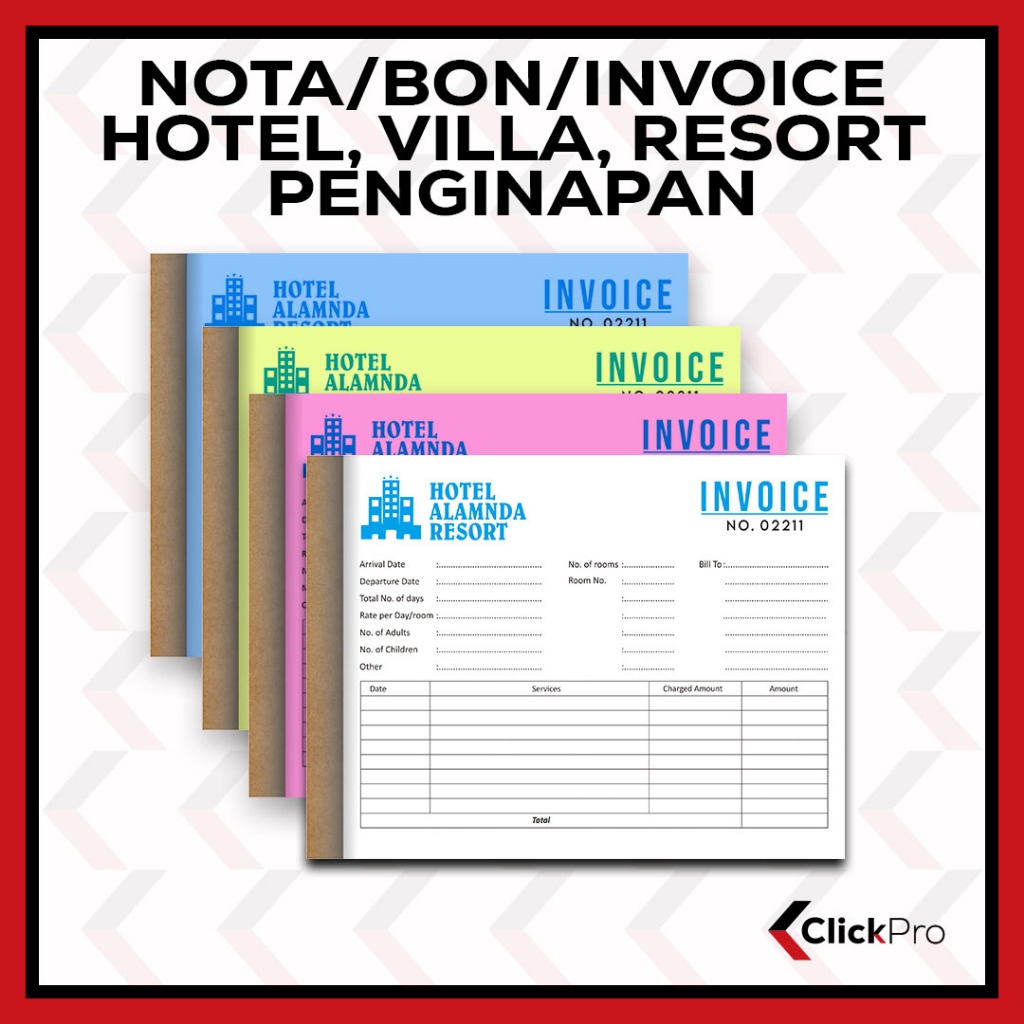 

NOTA / BON / INVOICE PENGINAPAN HOTEL CUSTOME 1ply, 2ply, 4ply F4/2(21X16,5cm)