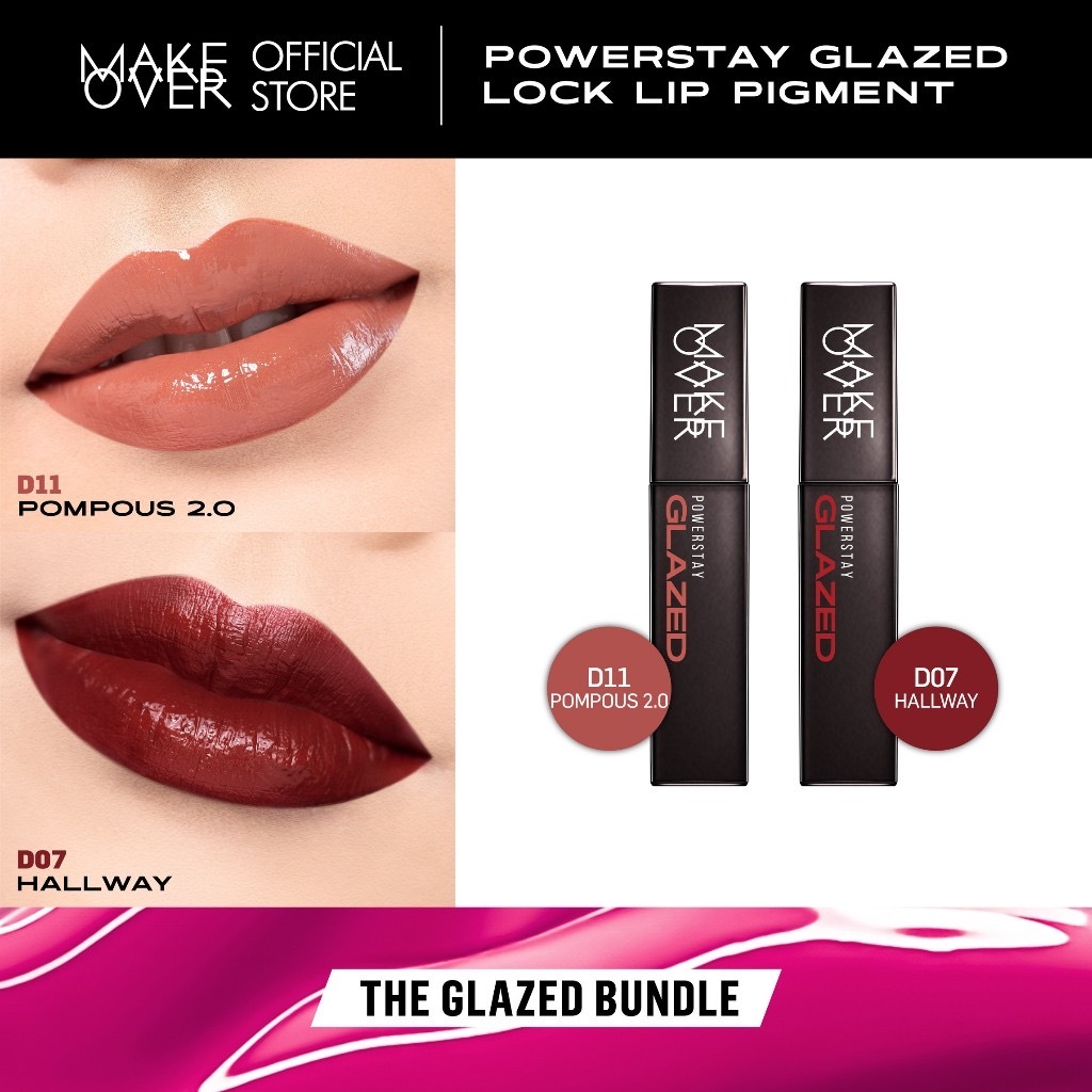 MAKE OVER Powerstay Glazed Lock Lip Pigment D11 Pompous + D07 Hallway Ombre Package / Indonesia Pake