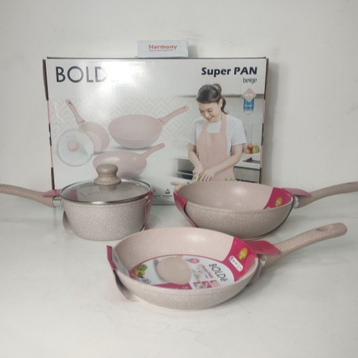Bolde Super Pan Granite 3+1 Pcs Set Beige Alat Masak Anti Lengket