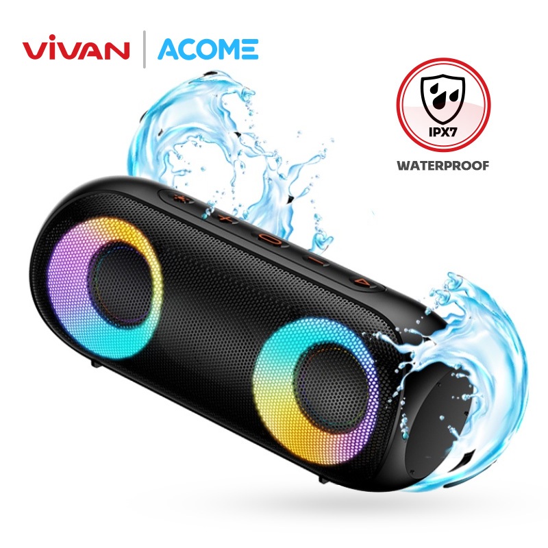 VIVAN X ACOME Super Bass Speaker Bluetooth 5.0 20W IPX7 Waterproof RGB Light Rhyme Rave Party A20