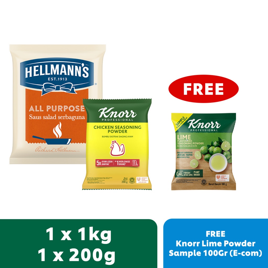 

Bundle Knorr Ayam 200G + Hellmann's Mayo 1L Free Knorr Lime 100GR