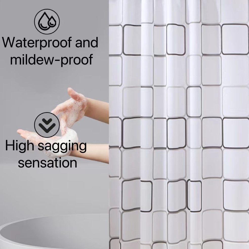 YHOME Tirai Kamar Mandi Bahan Tebal  Shower Curtain  Tirai Plastik Anti Jamur  Sudah Dilengkapi Peng