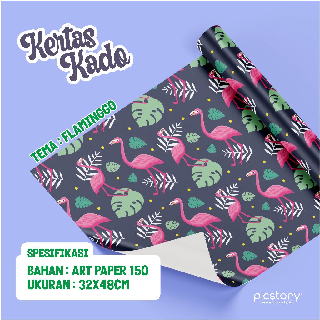 

FLAMINGO Kertas Kado Karakter - Bungkus Kado Motif Lucu - Pembungkus Gift Box Ulang Tahun - Wrapping Paper