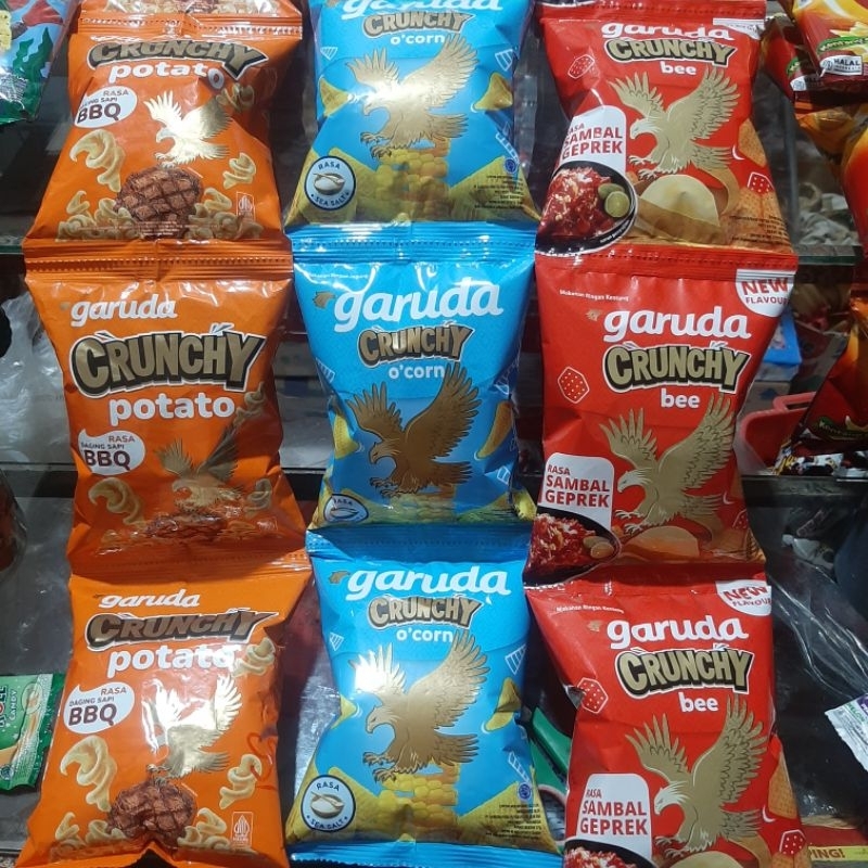 

Garuda Crunchy 1 Renceng Isi 10pcs Bee O'corn Potato Rasa Daging Sapi BBQ Sea Salt Sambal Geprek Makanan Ringan Kentang Jagung Snack Keripik Cemilan Jajanan Enak Gurih Renyah Murah Harga Per Renteng Gantung Bentuk Unik Lucu