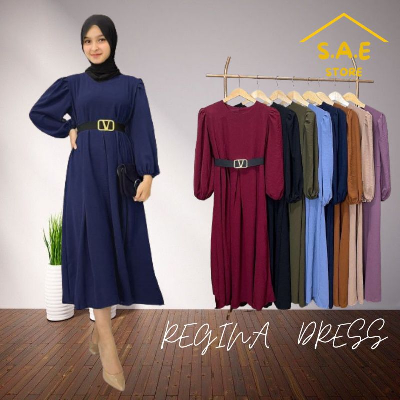 Baju Muslimah Dress Kondangan Polos Lengan Panjang Modis Simpel