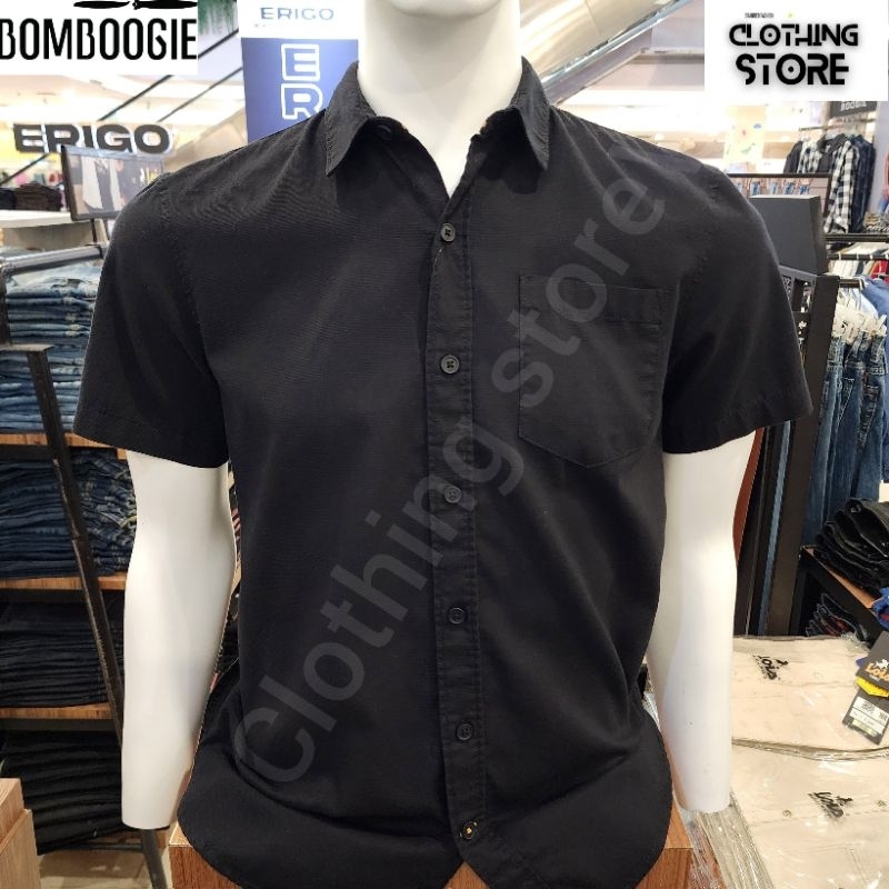 BOMBBOOGIE ORIGINAL kemeja pria lengan pendek hitam 22884B5BK