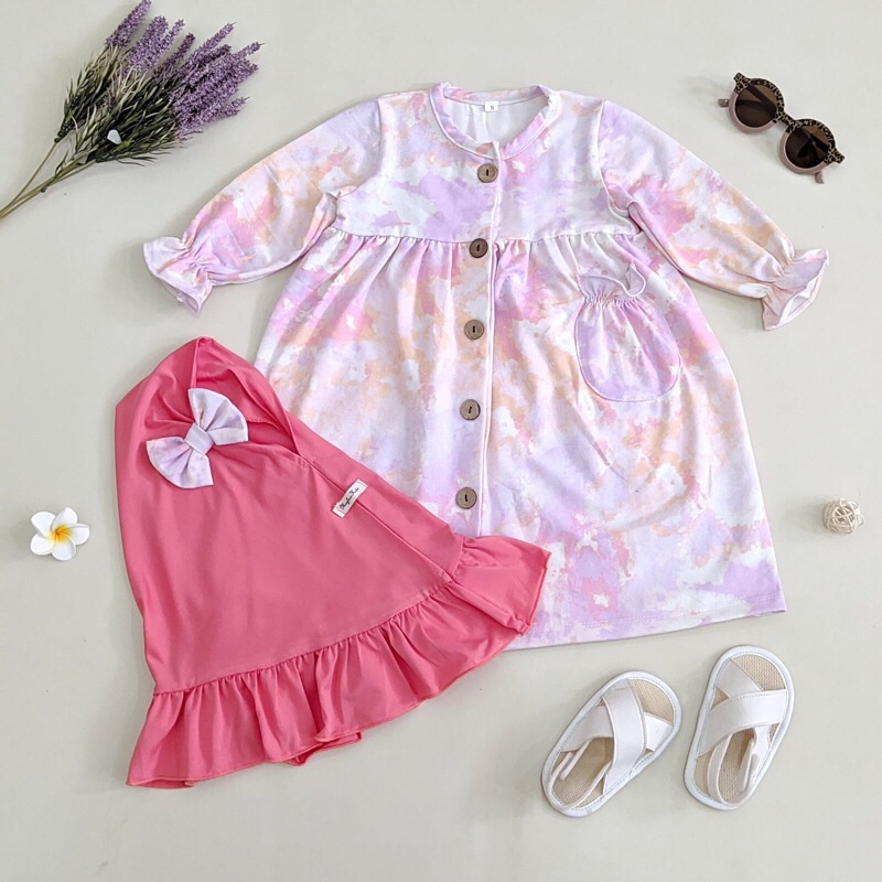 gamis anak perempuan - gamis anak usia 0 1 2 3 4 5 tahun bulan - gamis anak satu set - baju anak - b