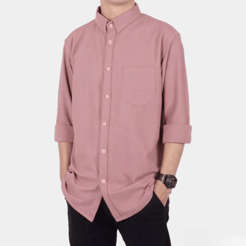 Kemeja Pria Lengan Panjang Pink Dusty Peach