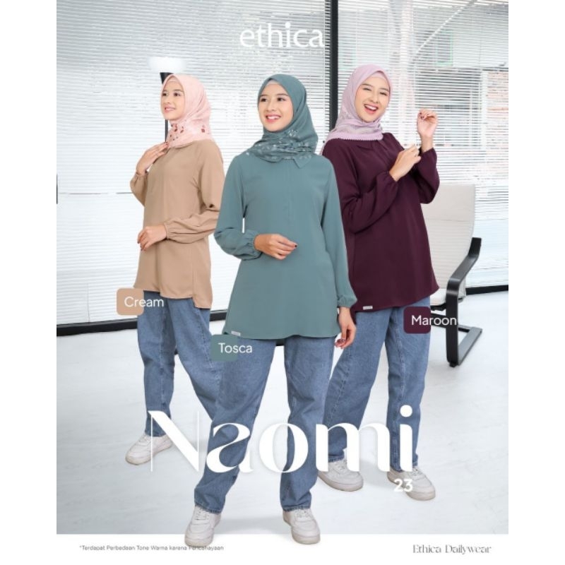TERMURAH | BEST SELLER | BAJU ATASAN KEMEJA TUNIK BLOUSE PANJANG POLOS NAOMI 23 BY ETHICA ELFA | CRE