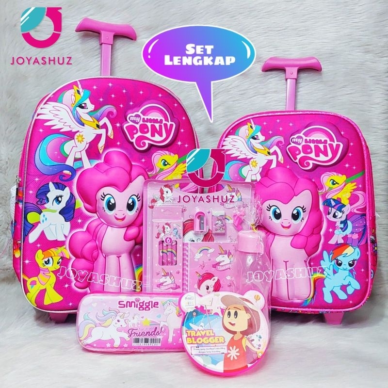 Tas Trolley Anak Perempuan TK Karakter Pony - Tas Dorong Anak TK - Tas Koper Anak Perempuan Unicorn 
