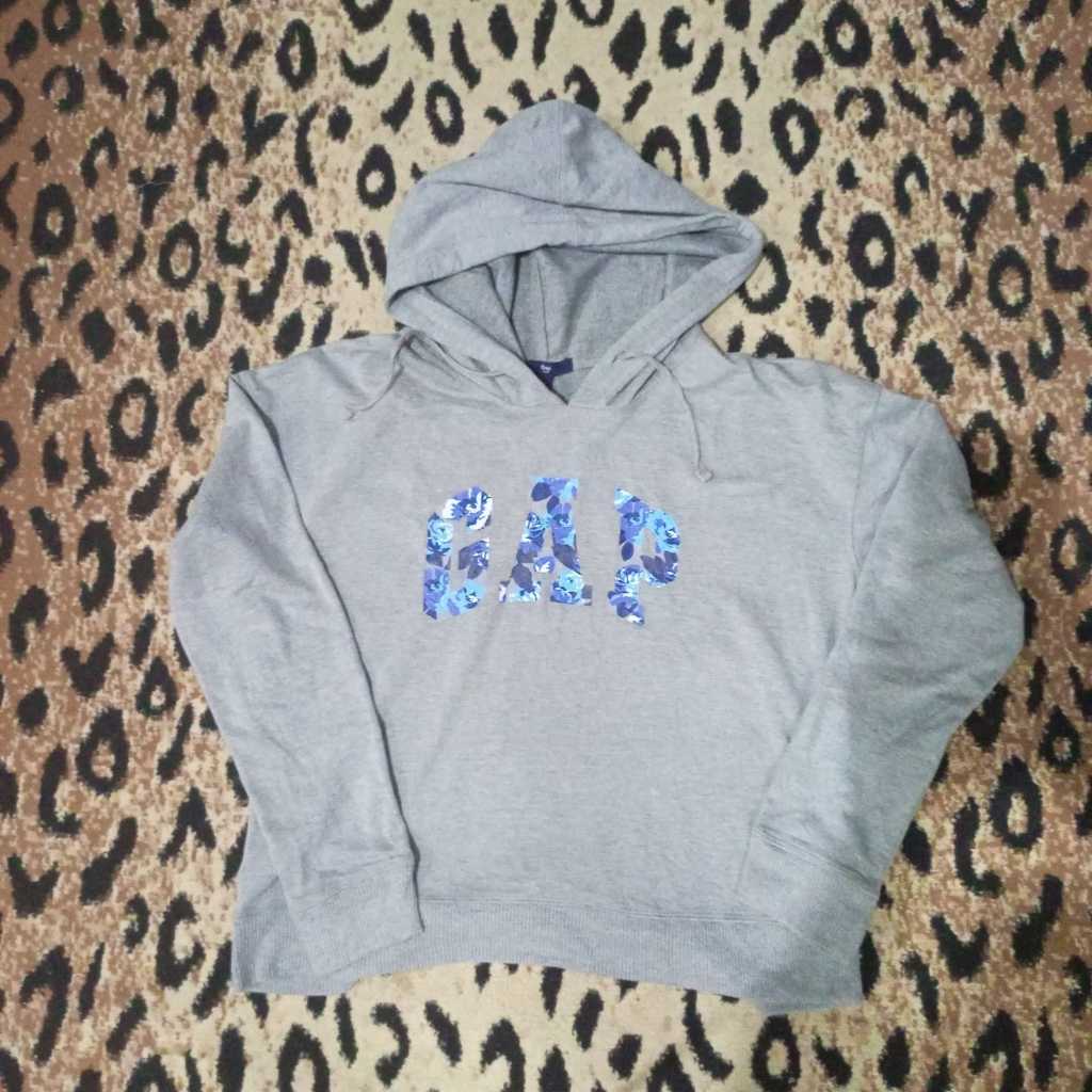 Hoodie GAP Logo Biru Sweater Gap Grey Hooded
