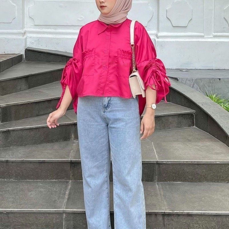 LF / SEORINA SHIRT XXL CANTIKA TOP POPLIN POCKET KEMEJA CROP SERUT KATUN TWISTCONE / SHAVA BLOUSE