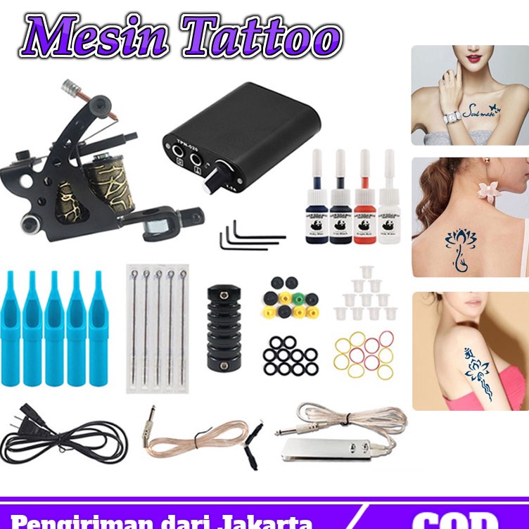 Garansi Terbaru  Set Alat Tatto Tattoo Machine Set Tattoo Kit Bonus Tinta Warna Tinta Jarum Set Mesi
