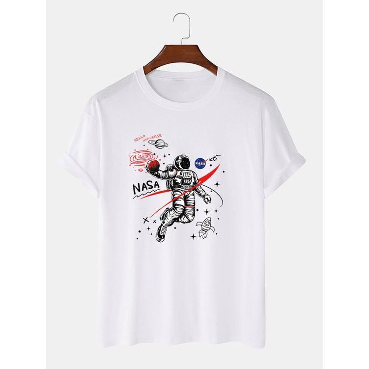 KAOS PRIA/WANITA MOTIF SIMPEL NASA PUTIH TSHIRT BAHAN KATUN PREMIUM