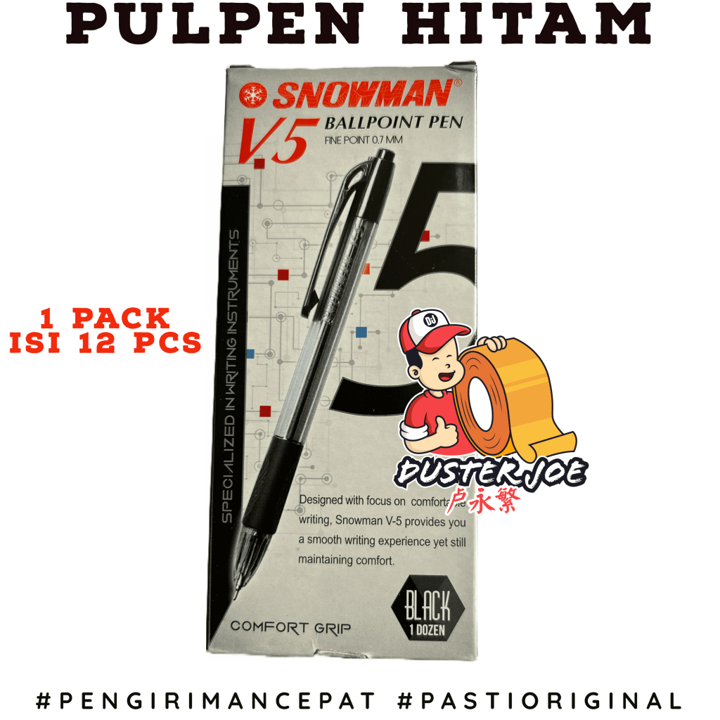 

Pulpen Hitam Snowman V5 PER 1 PACK isi 12 PCS