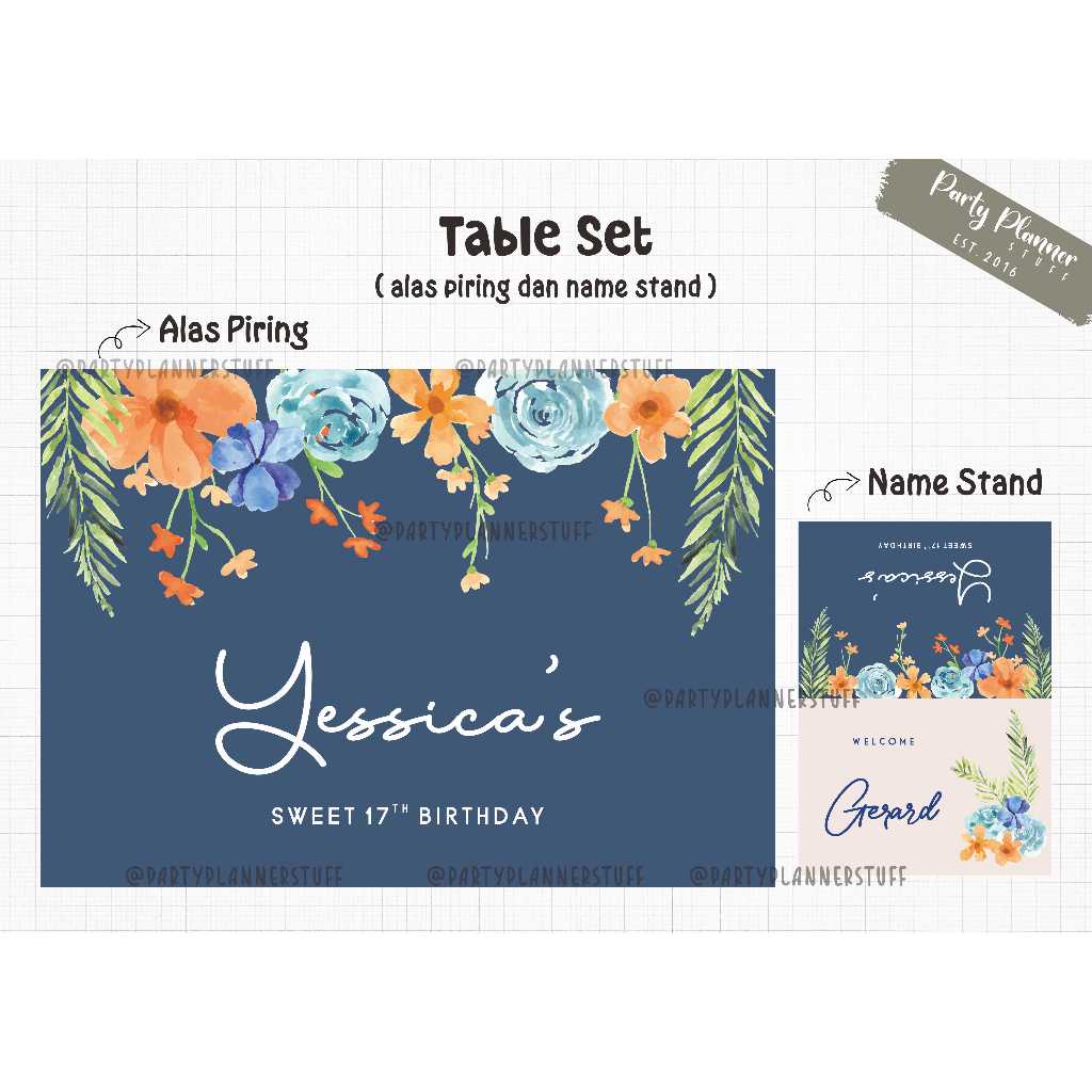 Table set floral navy / table set bridal shower navy flower / table decor meja makan cantik / table 