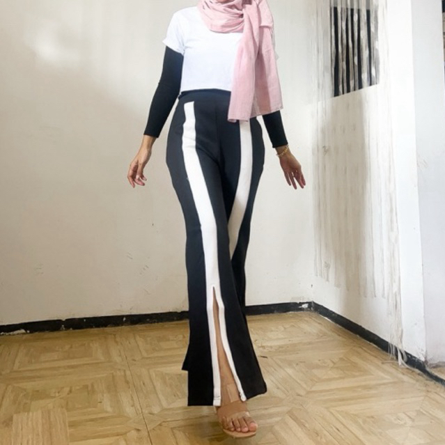 FOC7/Cutbray strip putih/track pants cewek/cutbray scuba strip/cutbray belah