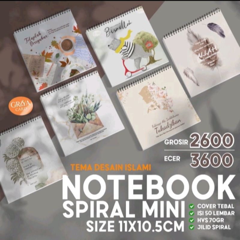 

Note book spiral mini ukuran 11×10,5cm dengan banyak pilihan motif yang aestetic