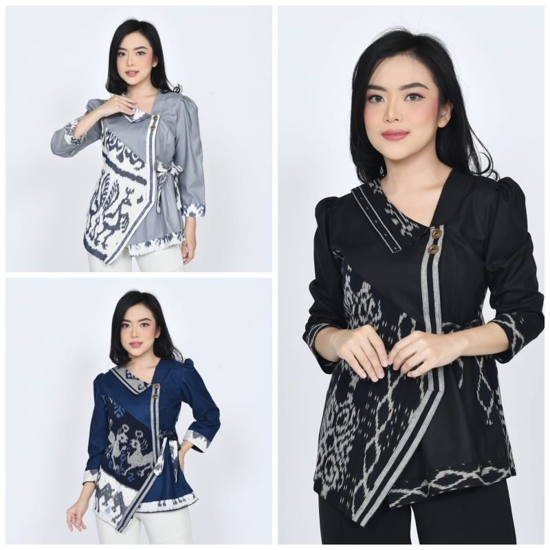 Baju Atasan Kemeja Blouse Batik Tenun Etnik Wanita Modern - Baju Tenun Wanita Jepara - Blus Tenun Et