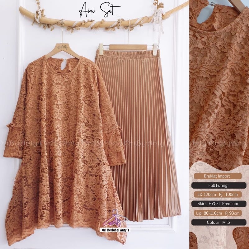 SETELAN BRUKAT JUMBO LD 120 CM / ONE SET TUNIK BRUKLAT IMPORT DAN ROK PLISKET / AINI SET BY ANTYS