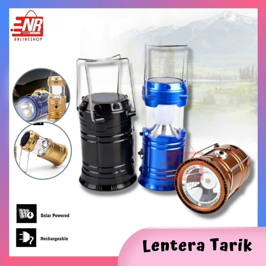 Lentera Tarik - Lentera Tenaga Surya Powerbank - Lampu Senter Tenaga Surya - Lampu Emergency LED - L