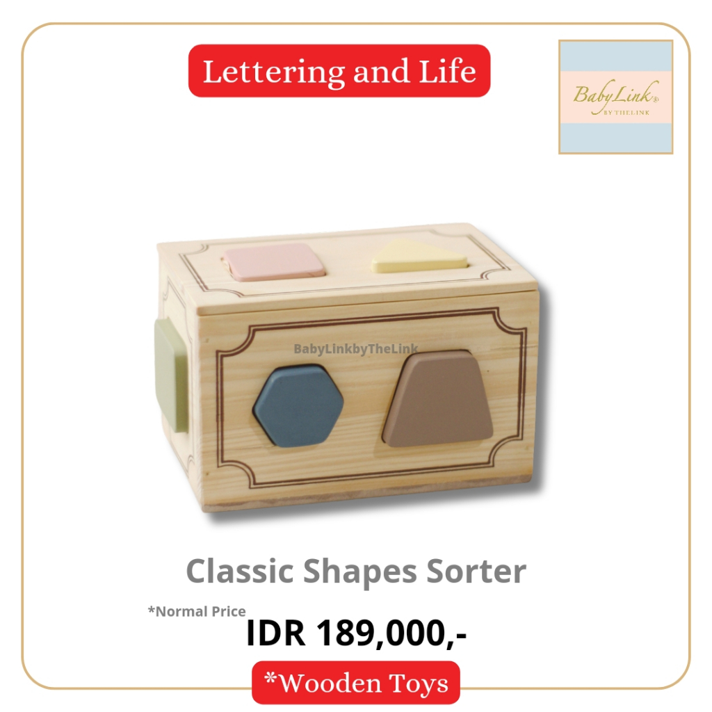 LETTERING AND LIFE, CLASSIC SHAPE SORTER, OPEN ENDED TOYS, WOODEN TOYS, MAINAN KAYU