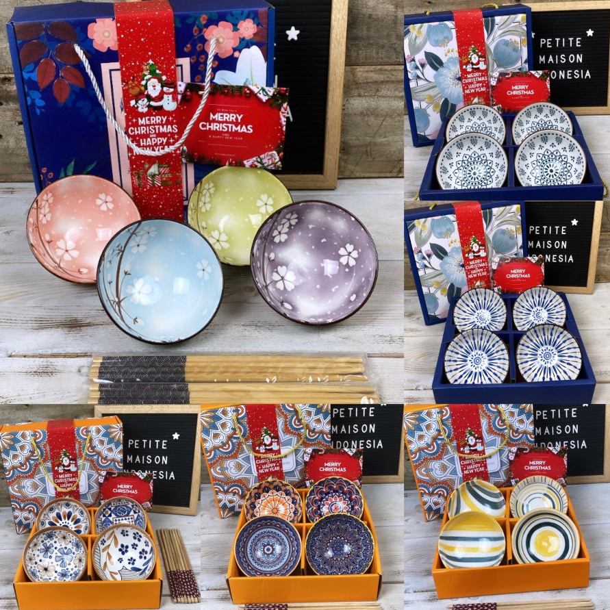 

MALL Japanese Bowl set isi 4 Paket Mangkok Natal Christmas Gift Hadiah Hampers