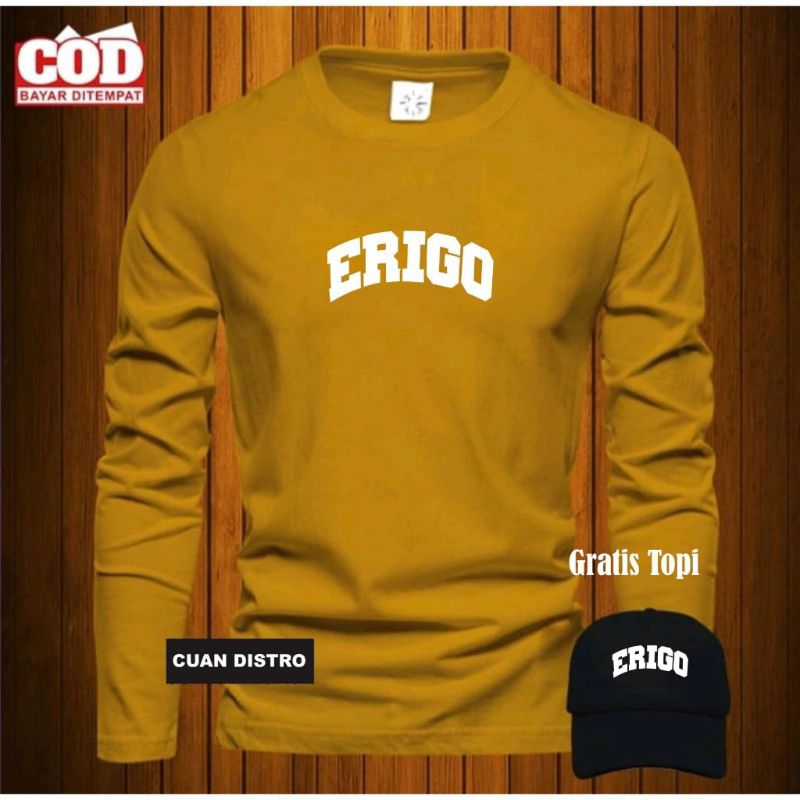 BONUS TOPI Kaos Distro erigo lengkung lengan panjang kaos cewek cowok erigo texk putih atasan pria w
