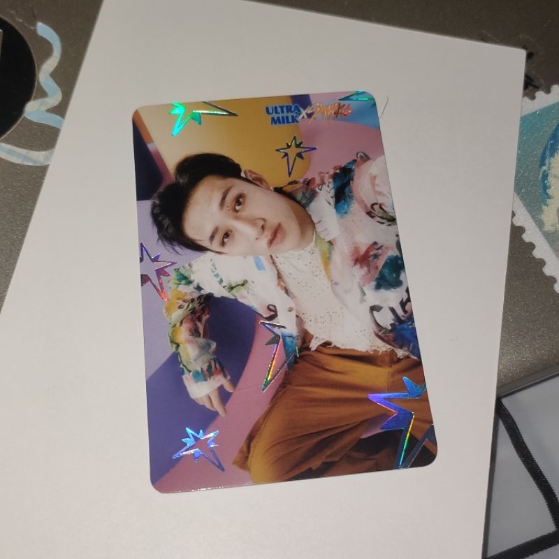 photocard pc stray kids x ultra milk collab ar card bang chan hologram